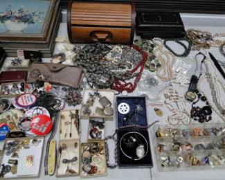 Jewelry, Pinback buttons and more