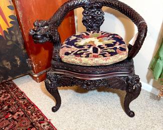 Antique Rosewood dragon chair. Profusely hand carved.