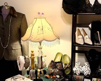 Designer shoes, and upscale costume jewelry