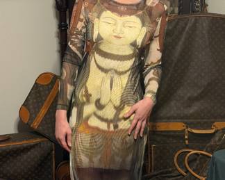 Vintage 90s, Vivienne Tam, Buddha Kuanyin Mesh maxi dress