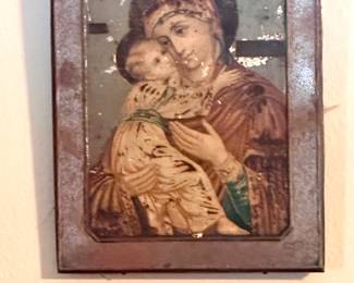 Vintage icon of the Virgin Mary and the infant Jesus.