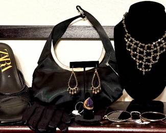 Zara shoes, costume jewelry, purses, sunglasses gloves, rhinestone Slip on’s