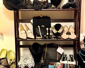 Vintage Gucci Horsebit leather shoes, Handbags and costume pearl jewelry