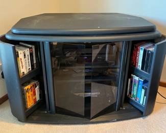 TV Cabinet, Panasonic VHS Player And VHS Tapes