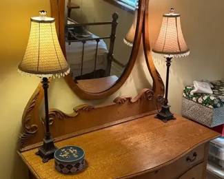 Vintage Oak dresser with oval mirror
