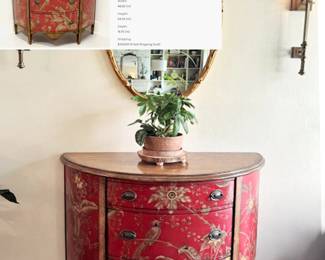 $350 - Red Accent Table black velvet lined drawers.