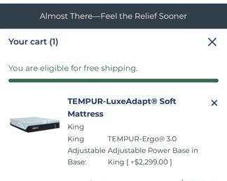 $2,000 - King TEMPUR-LUXEADAMPT "Soft" Mattress AND One Piece Adjustable Power Base - Mattress Cover Always Used