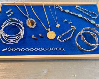 jewelry by Julie Vos and Kendra Scott, sterling/turquoise bracelets