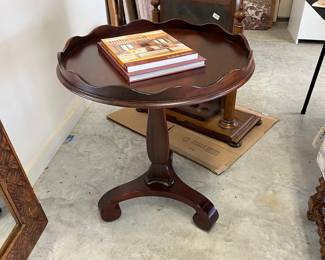 Round side table with pie crust scalloped rim by Milling Road (Baker Furniture)