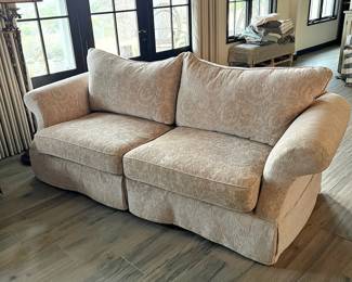 upholstered sofa with down filled cushions