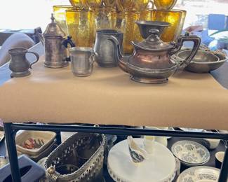 vintage pewter and hotel silver pieces