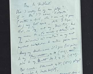 This lot features a professionally framed signed letter of composer, Erich Korngold on a personal letterhead circa 1954. The frame has some damage and cracks in the glass as shown in photos. Accompanied with a certificate of authenticity. Measures in frame, 26” H x 12” W.