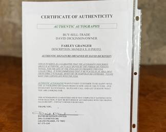 This lot features a signed photograph of Farley Granger and comes with a certificate of authenticity.