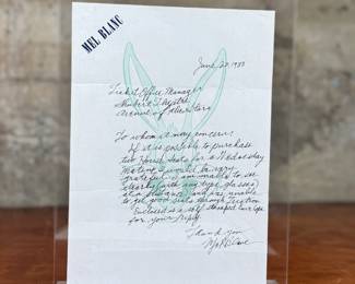 This lot features a signed personal letter from Mel Blanc circa 1988 with the original envelope and accompanied by a certificate of authenticity. 