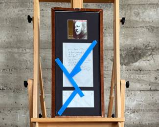 This lot features a professionally framed signed letter of composer, Erich Korngold on a personal letterhead circa 1954. The frame has some damage and cracks in the glass as shown in photos. Accompanied with a certificate of authenticity. Measures in frame, 26” H x 12” W.