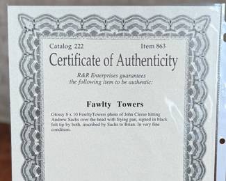 This lot features a signed photograph by actors John Cleese and Andrew Sachs. Accompanied with a certificate of authenticity.