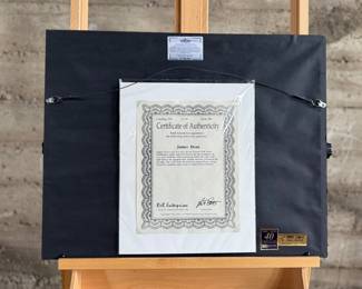 This lot features a professionally framed photo of James Dean along with a signed menu from the Terrace Grill. Accompanied with a certificate of authenticity. Measures in frame, 19” H x 23.5” W.