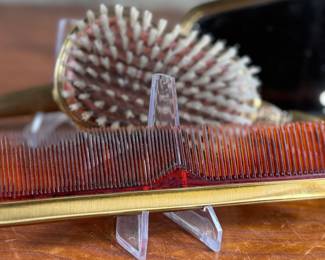 This lot features an antique bronze vanity set with two of the items marked by manufacturer S & B Saart Brothers out of Attelboro, Mass.