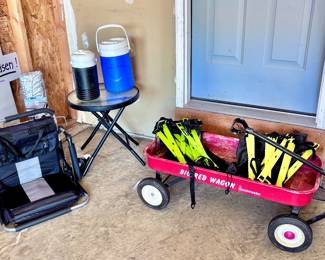 Wagon, Football Training Ladders, Stadium Chair, Outdoor Table and Water Bottles