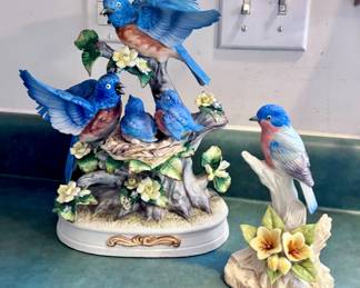 Porcelain Bluebirds Statues