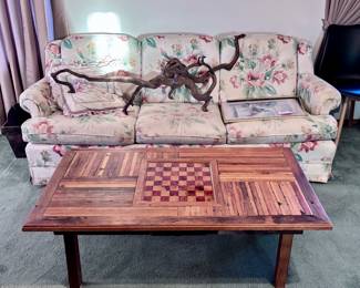 Reclaimed Wood Chess Table and Sofa
