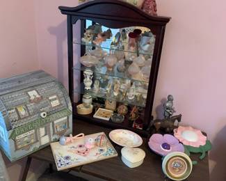 pink glass, perfume bottles
