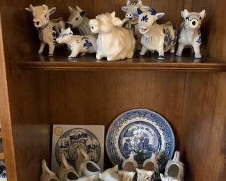 cow creamer collection, blue and white
