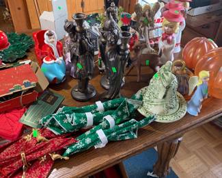 Christmas decorations, including many handmade, ceramic objects