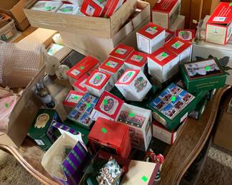 Boxes of Christmas decor
