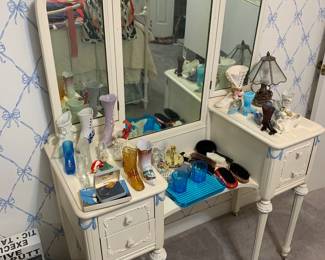 antique vanity; shoe collection