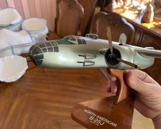 North American B-25 J airplane model on wooden base