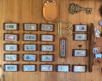 part of framed international currency collection