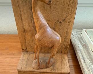 Wooden carved giraffe bookends
