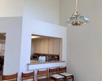 Set of 5 vintage wood and leather chairs