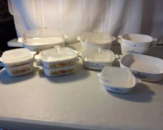 Large Lot Of Corning Casserole Dishes With Lids 