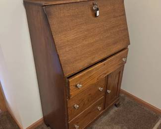 Antique Oak Secretary Desk with Drawers