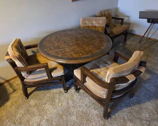 5Piece Round Game Dining Table Set with Rolling Armchairs