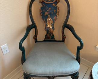 This item is a chinoiserie decorated armchair in the Queen Anne or Chippendale style