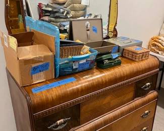 various antique sewing items, lockboxes