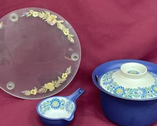 Vtg 3pc Figgip Flameware Set Flower Platter 