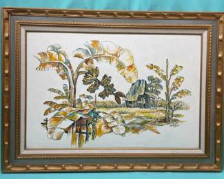 Framed Tropical Landscape Art Scene