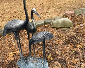 3 crane metal yard art