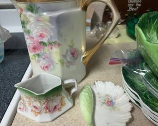 vintage porcelain items, including a hand-painted Nippon 