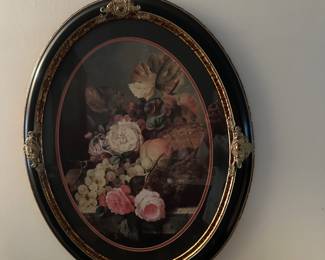VINTAGE UTTERMOST 314039 FRAMED FRUIT & ROSES OVAL PICTURE 26-5/8" X 32-5/8"
