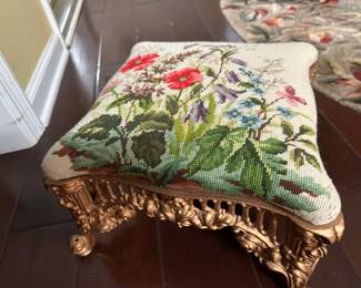 victorian needlepoint metal foot stool