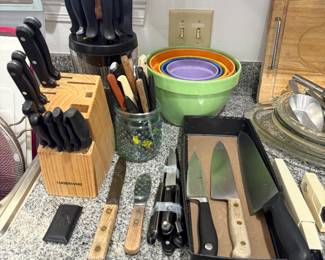 Knives, mixing bowls