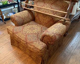 Oversized chair, wall shelf