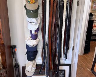Belts, hats, wall art