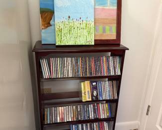 CDs, cassette tapes, wall art