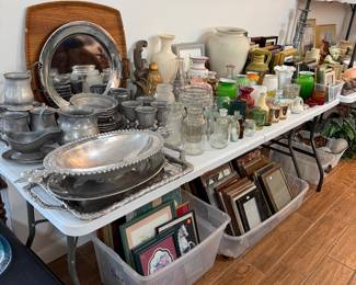 Pewter, frames, vases